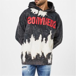 DSQUARED2 Reverse Tie&Dyed Slouch Hoodie Men Blk Off Wht 961  for sale