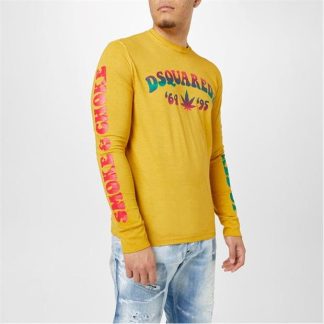 DSQUARED2 Smoke Long Sleeve T-Shirt Men Long Sleeve T-Shirts Yellow 161 for sale