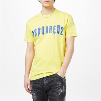 DSQUARED2 Spray Logo T Shirt Men Regular Fit T-Shirts Yellow 172 for sale