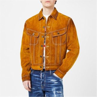 DSQUARED2 Suede Leather L.A Jean Jacket Men Camel 132  for sale