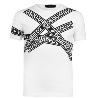 DSQUARED2 Tape T Shirt Men Wht/Blk 961 Smu  for sale