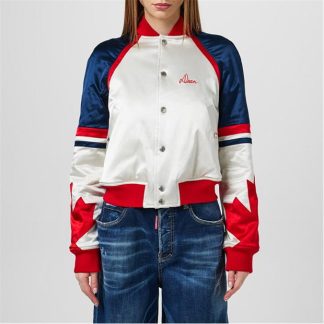 DSQUARED2 Varsity Bomber Jacket Women Blue/Red  for sale