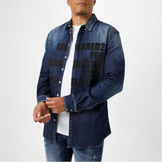 DSQUARED2 X Manchester City Denim Shirt Men Navy Blue  for sale