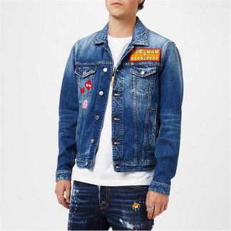 DSQUARED2 X Pac Man Denim Jacket Unisex Navy Blue  for sale