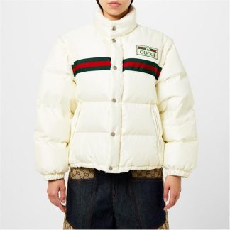 GUCCI 1921 Padded Nylon Web Bomber Jacket Women White 9133  for sale