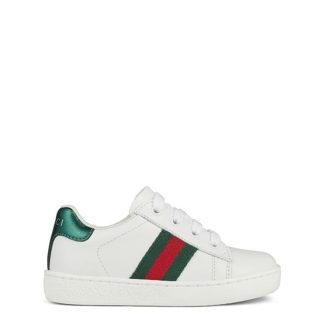 GUCCI Ace Leather Lace Up Trainers Juniors Kids Low Trainers White 9075 for sale