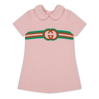 GUCCI Baby Cotton Jersey Dress With Embroidery Kids Pink 5658  for sale