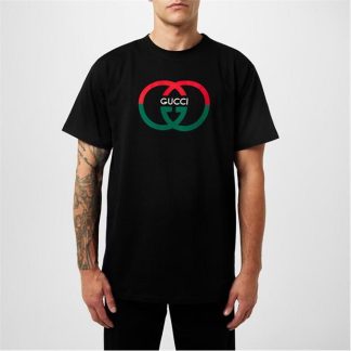 GUCCI Cotton Jersey Print T-Shirt Men Regular Fit T-Shirts Black/Mc for sale