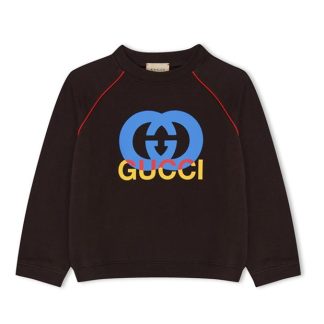 GUCCI Cotton-Jersey Sweatshirt  Junior Kids Crew Sweaters Brown 2460 for sale