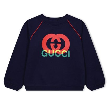 GUCCI Cotton-Jersey Sweatshirt  Junior Kids Crew Sweaters Navy 4392 for sale