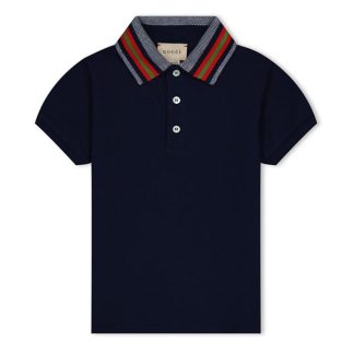 GUCCI Cotton Polo Top With Web Boys Kids Navy 4306  for sale