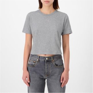 GUCCI Cropped T-Shirt With Crystal G Logo Womens Women Cropped T-Shirts Grey Melange for sale