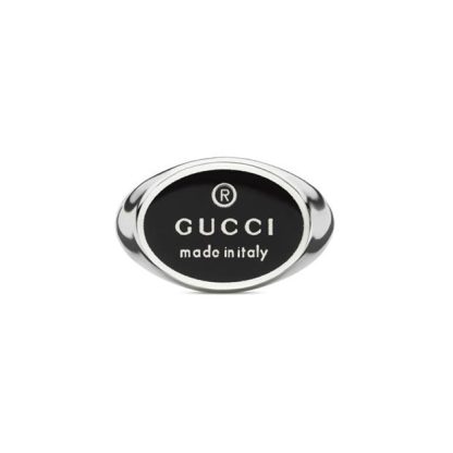 GUCCI GUCCI J Trademark 52 Unisex Signet Rings Silver/Black for sale