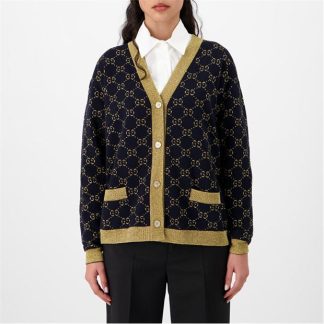 GUCCI Gg Cardigan Women Navy/Gold 4921  for sale