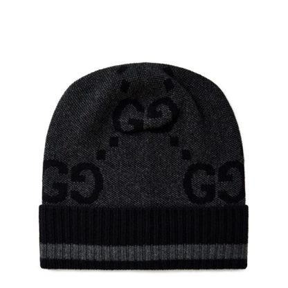 GUCCI Gg Cashmere Hat Unisex Beanies Black 1360 for sale