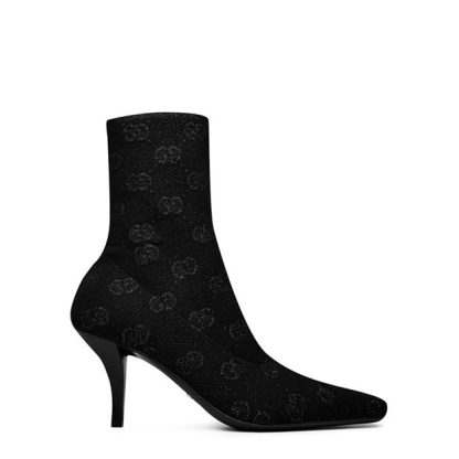 GUCCI Gg Knit Ankle Boot Women Blk Gry 8720  for sale