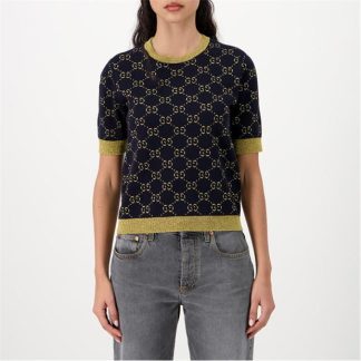 GUCCI Gg Knit Top Women Navy/Gold 4921  for sale