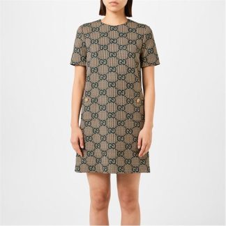 GUCCI Gg Striped Dress Women Beige/Green/  for sale