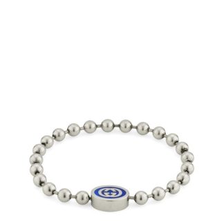 GUCCI Gucci Interlocking G-Boule Chain Bracelet Unisex Silver/Blue  for sale