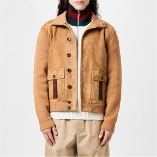 GUCCI Gucci Wool Lthr Jkt Sn42 Men Camel/Mix  for sale