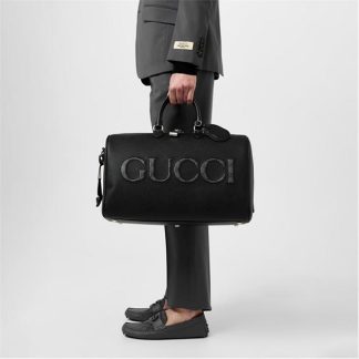 GUCCI Gucci Wording Duffle Sn42 Unisex Black  for sale