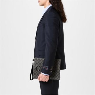 GUCCI Gucci Wording Pouch Sn42 Unisex Black/Grey  for sale