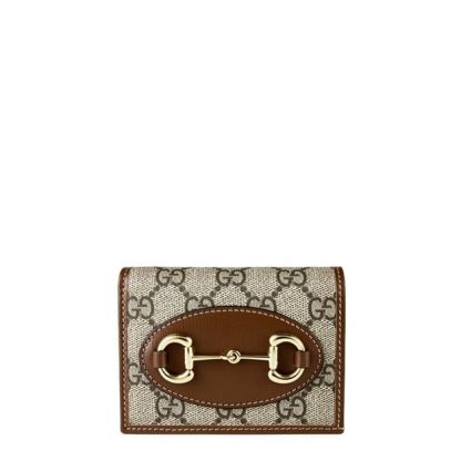 GUCCI Horsebit 1955 Card Case Wallet Women Beige/Brown  for sale