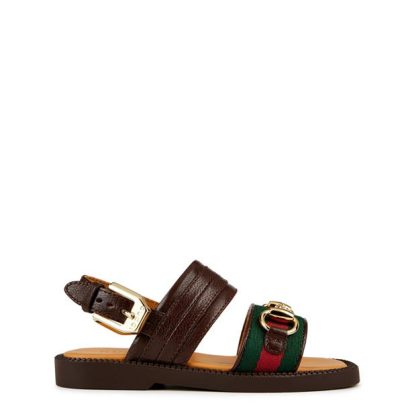 GUCCI Horsebit Web Sandal Junior Girls Kids Brown 2242  for sale