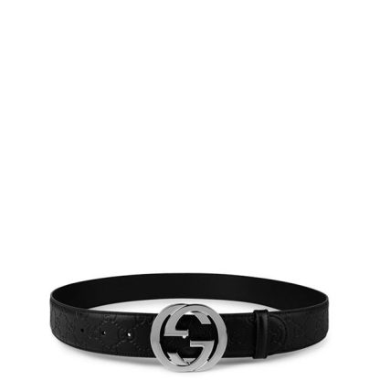 GUCCI Interlocked Embossed Belt Unisex Black  for sale