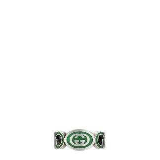 GUCCI Interlocking G Ring Unisex Silver/Green  for sale