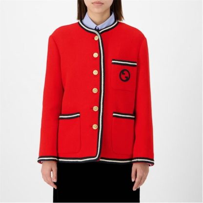 GUCCI Interlocking G Tweed Jacket Women Strawberry C  for sale