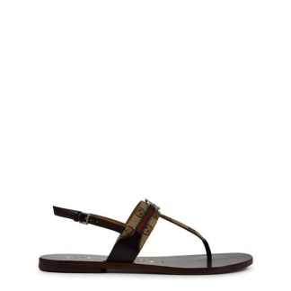 GUCCI Interlocking G Web Sandals Women Beige Ebony  for sale