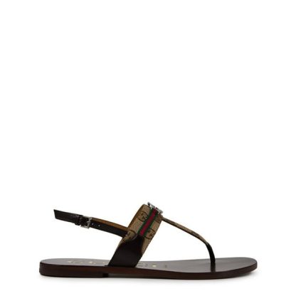 GUCCI Interlocking G Web Sandals Women Beige Ebony  for sale