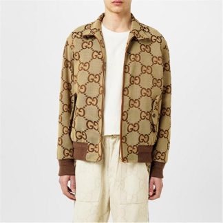 GUCCI Jumbo Gg Canvas Jacket Men Camel Eby 2580  for sale