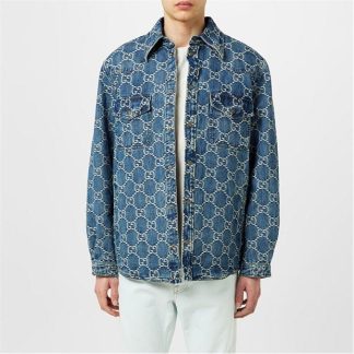 GUCCI Jumbo Gg Denim Jacket Unisex Blu/Wht 4632  for sale