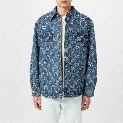 GUCCI Jumbo Gg Denim Jacket Unisex Blu/Wht 4632  for sale