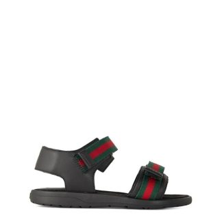 GUCCI Junior Webbed Leather Sandals Kids Black 1060  for sale