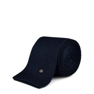 GUCCI Knitted Silk Double G Tie Unisex Navy  for sale