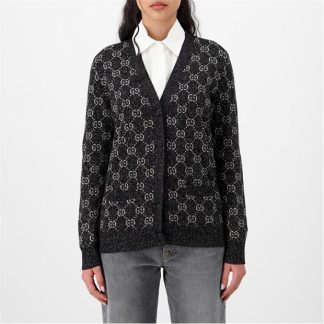 GUCCI Lame Gg Jacquard Cardigan Women Black/Beige/  for sale