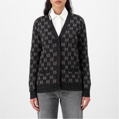 GUCCI Lame Gg Jacquard Cardigan Women Black/Beige/  for sale