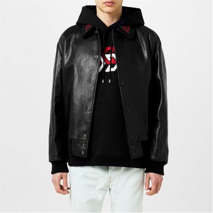 GUCCI Leather Bomber Jacket Men Black 1043  for sale