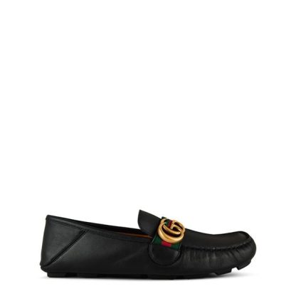 GUCCI Leather Driver Web Loafers Men Nero  for sale