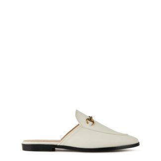 GUCCI Leather Princeton Slippers Women Flat Mules White 9022 for sale