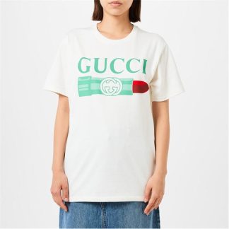 GUCCI Lipstick Print Cotton T-Shirt Women Sunlight/Mc  for sale