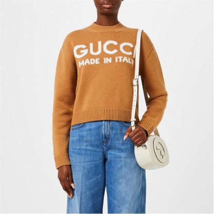 GUCCI Logo Knit Jumper Women Camel/Ivory  for sale