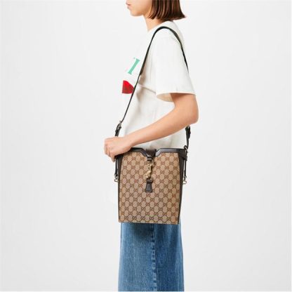 GUCCI Medium Bucket Shoulder Bag Women Beige Ebony  for sale