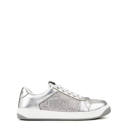 GUCCI Metallic Screener Gg Sneakers Women Silver Grey  for sale