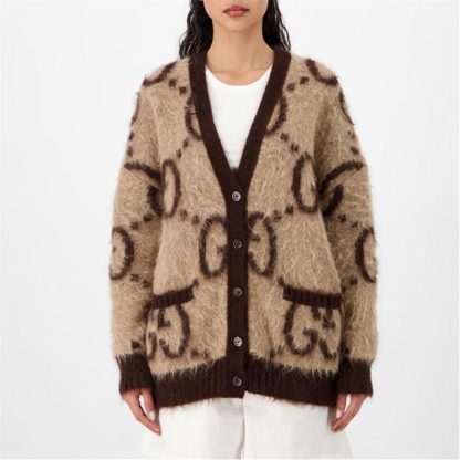 GUCCI Mohair Reversible Cardigan Women Cardigans Beige Mix 2254 for sale