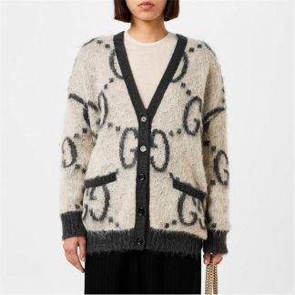 GUCCI Mohair Reversible Cardigan Women Cardigans Cream/Black for sale