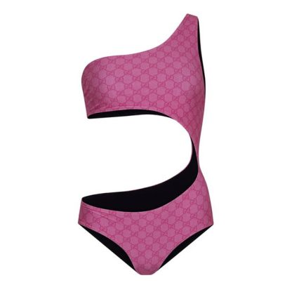 GUCCI Monogram Gg One Shoulder Swimsuit Women Scoop Neck Swimsuits Pink for sale